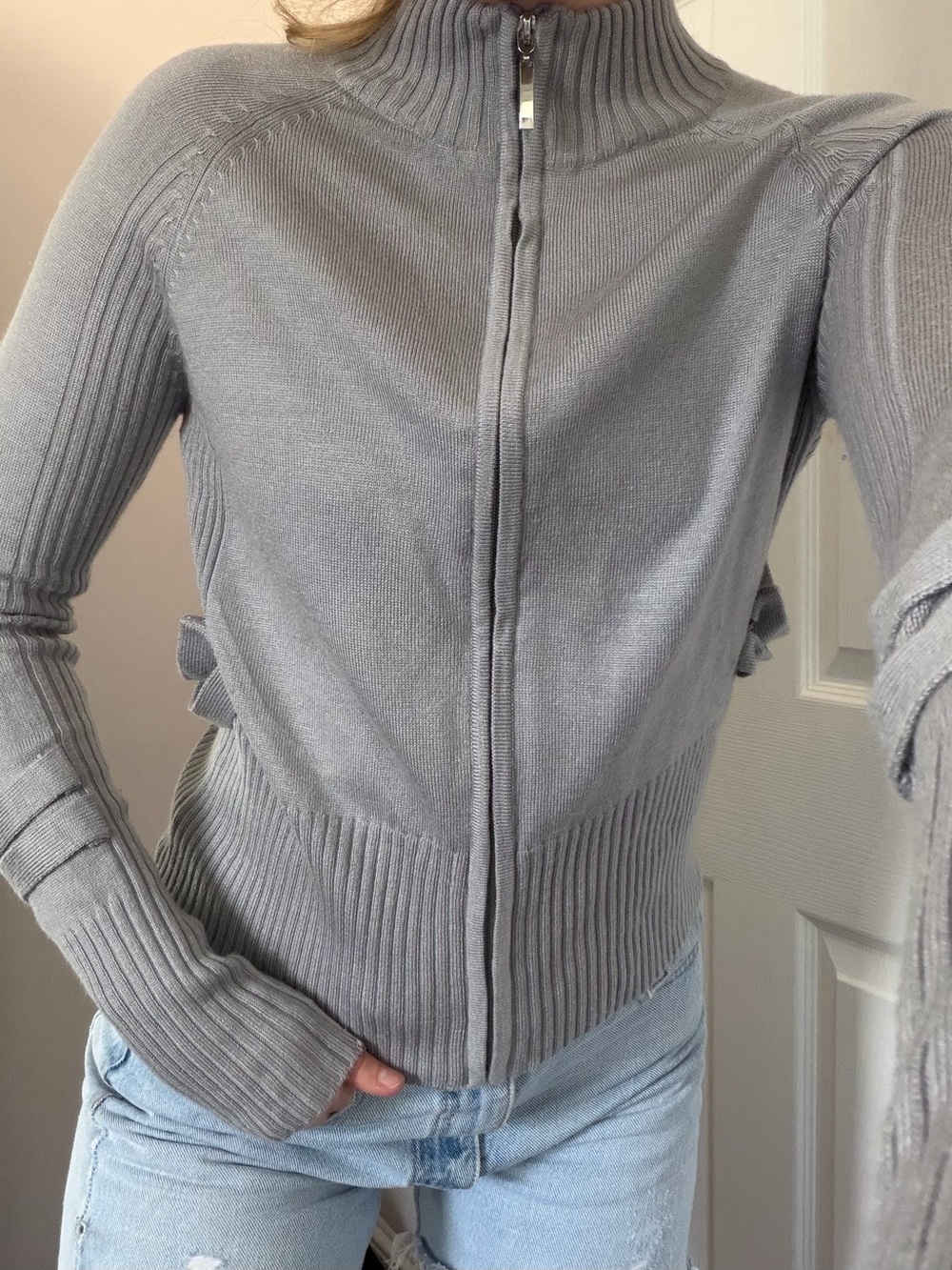 Yoki Gray Ribbed Zip-Up Knit Jacket - Picture 3 of 4